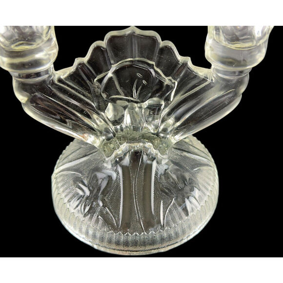 Vintage Art Deco Glass Double Candle Holders Shell Fan Design 2 Candlesticks - Picture 6 of 16